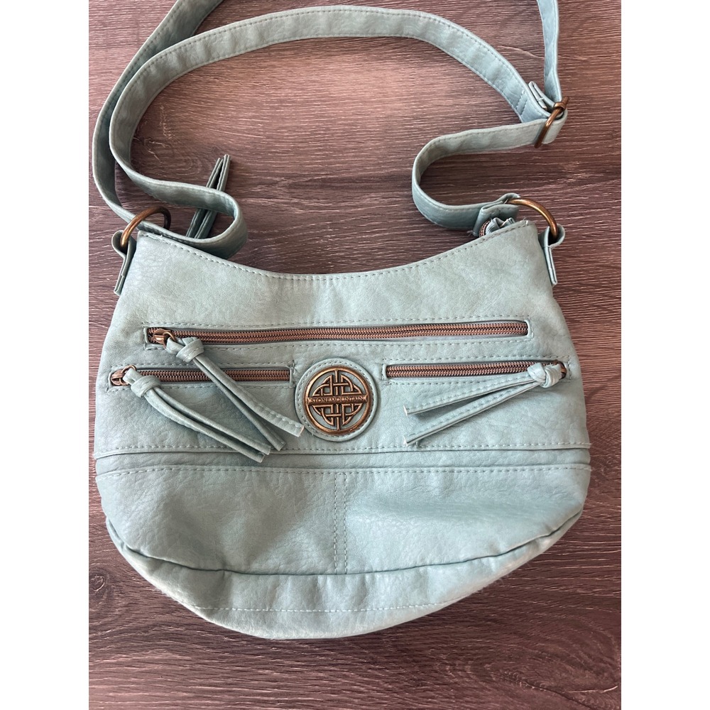 Stone Mountain Seafoam Green Faux Leather Crossbody Bag with Tassel Detail